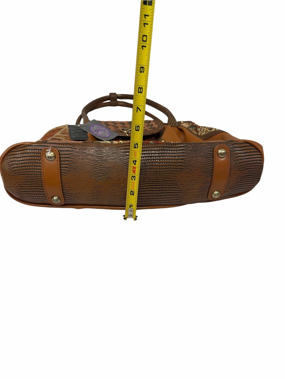 Sharif Brown and Gold Patchwork Leather Shoulder Bag - Picture 11 of 12
